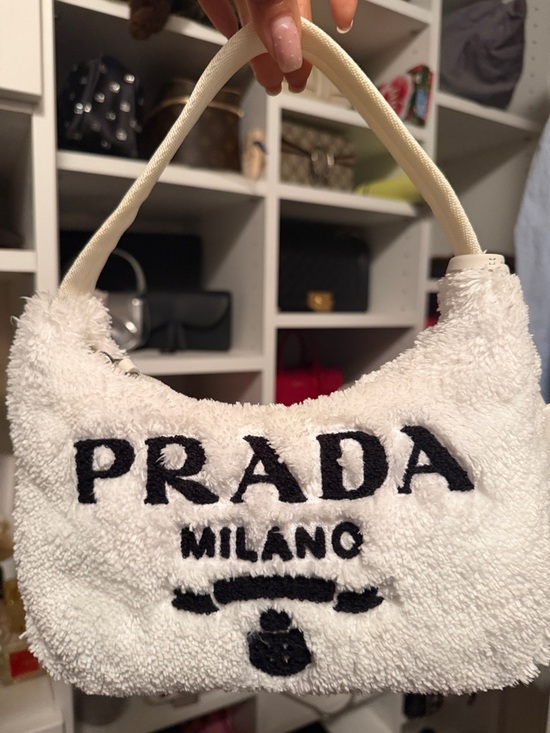 Prada Handbags - Prada White Teddy Shoulder Bag with Black Logo